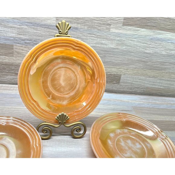 Vintage Fire King Iridescent 3 Bands Peach Lustre Saucers Lot of 4 - Picture 3 of 11